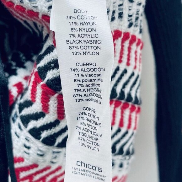 Chico’s Sweater Moto Jacket Size 1 Women’s Red White Black Pullover New - Picture 10 of 16